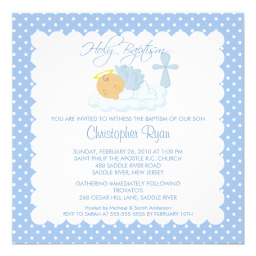Sweet Baby Boy & Cross Holy Baptism Inviation Personalized Invites