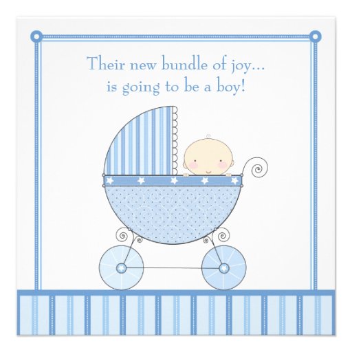 Sweet Baby Boy in Carriage Baby Shower in Blue Personalized Announcements