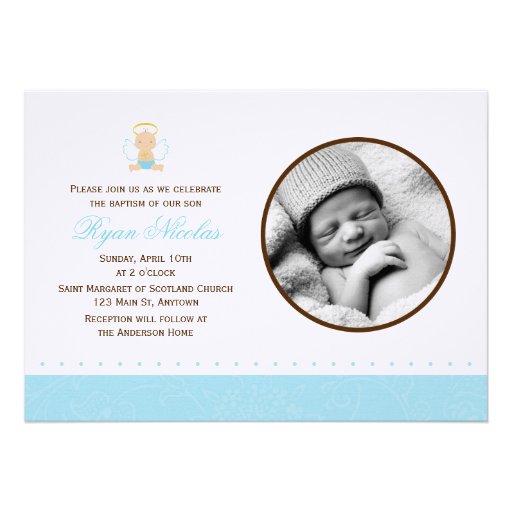 Sweet Baby Boy Photo Baptism Personalized Invite (front side)