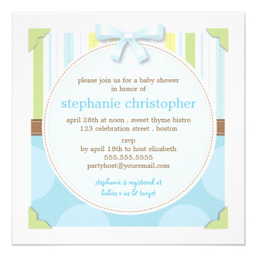 Sweet Baby Boy Stripes & Polka Dot Baby Shower Personalized Invitation