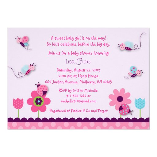 Sweet Baby Bug Baby Shower Invitations (front side)