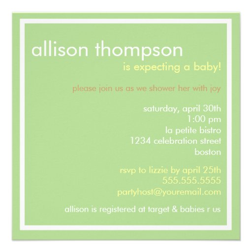 Sweet Baby Green Mobile Baby Shower Invitation