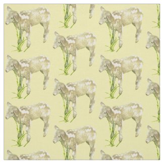 Sweet Baby Lamb on Yellow Fabric