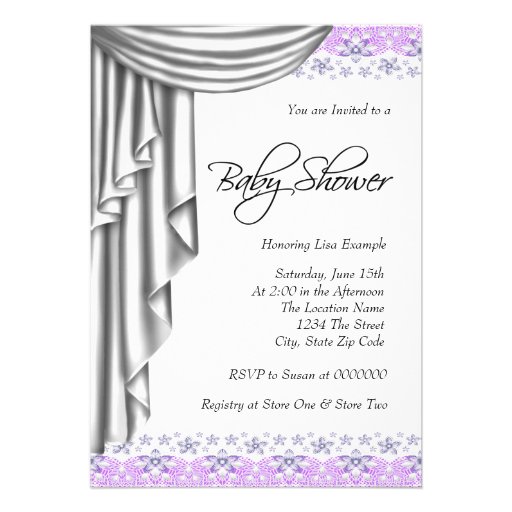 Sweet Baby Lavender and Gray Baby Shower Personalized Invite
