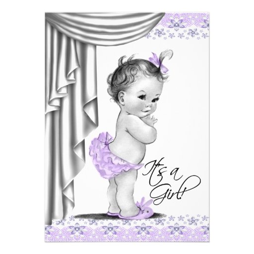 Sweet Baby Lavender and Gray Baby Shower Personalized Invite