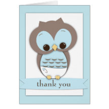 Sweet Baby Owl Boy Thank You Card | Blue