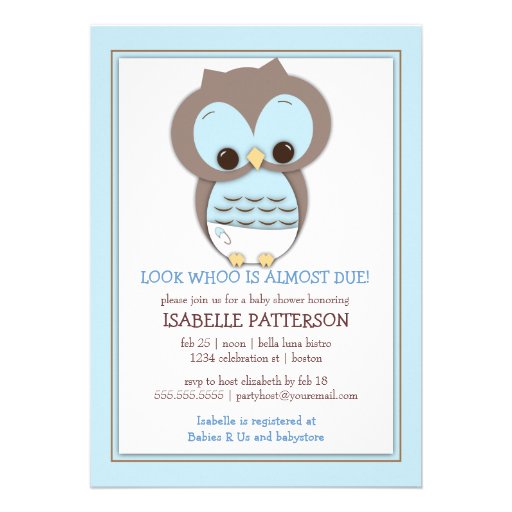 Sweet Baby Owl Boy Whoo Baby Shower Invitation (front side)
