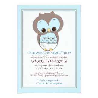 Sweet Baby Owl Boy Whoo Baby Shower Invitation