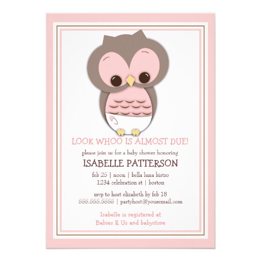 Sweet Baby Owl It's a Girl Baby Shower Invitation