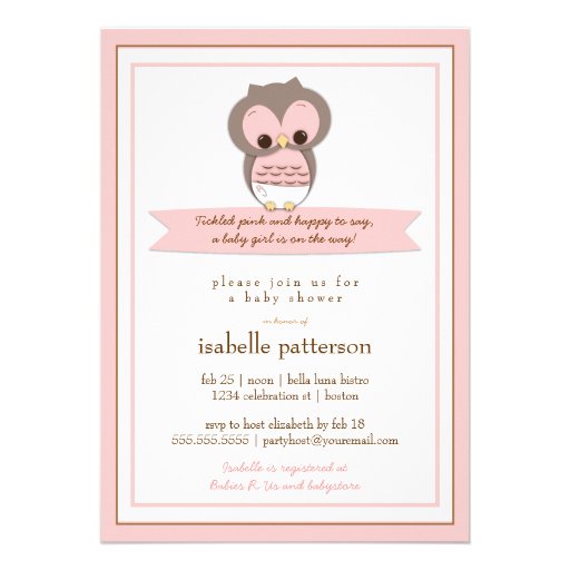 Sweet Baby Owl It's a Girl Baby Shower Invitation (front side)