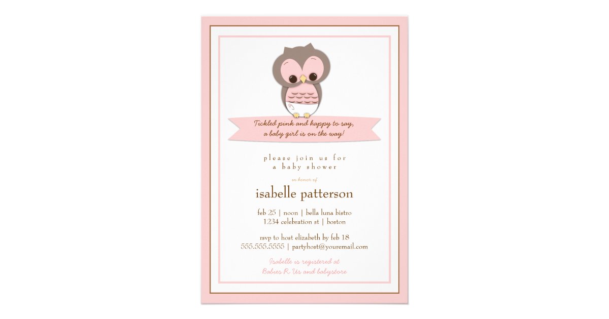 Sweet Baby Owl It S A Girl Baby Shower Invitation