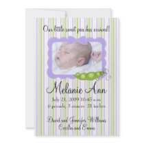 Sweet Baby Pea Photo Birth Announcements invitations by pinkinkart Sweet Baby Pea Photo Birth Announcements invitations
