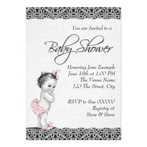 Sweet Baby Pink and Black Baby Shower Invitation