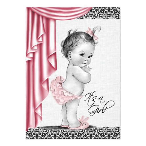Sweet Baby Pink and Black Baby Shower Invitation