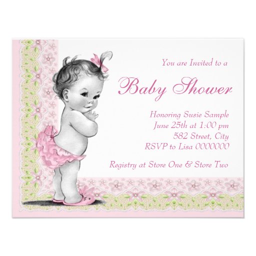 Sweet Baby Pink and Green Baby Shower Custom Announcements
