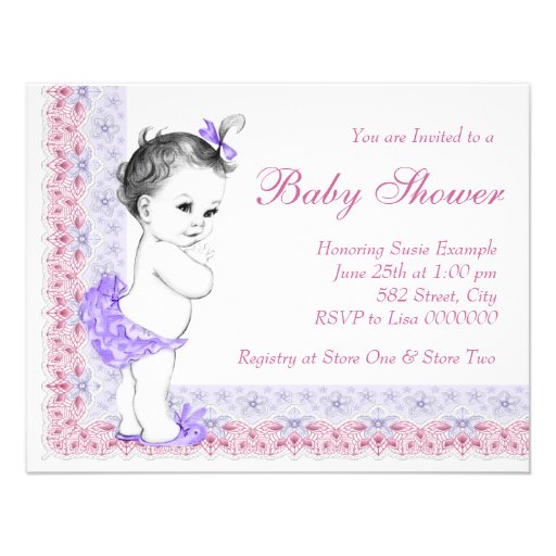 Sweet Baby Pink and Purple Baby Shower Custom Invites