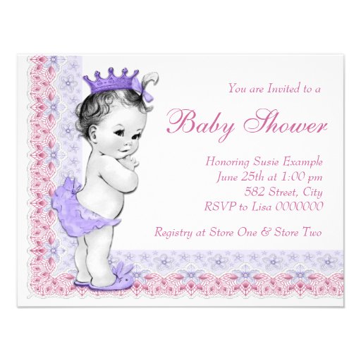 Sweet Baby Pink and Purple Baby Shower Invitations