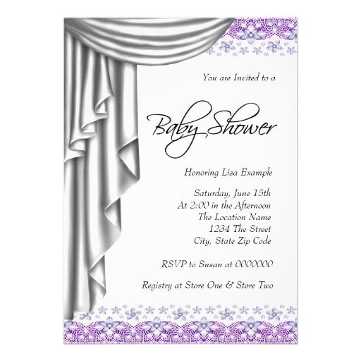 Sweet Baby Purple and Gray Baby Shower Custom Invite
