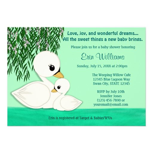 Sweet Baby Swan Baby Shower invitation Mommy Kiss