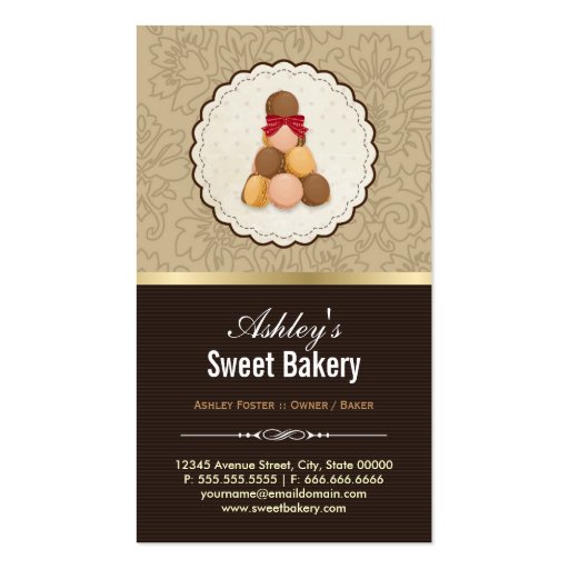 Sweet Bakery Shop - Macaroons Macarons Pastries Business Cards (back side)
