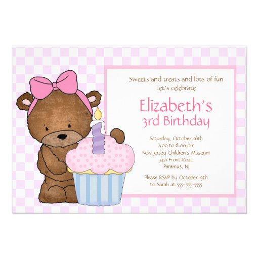 Sweet Bear Cupcake Birthday Invitation