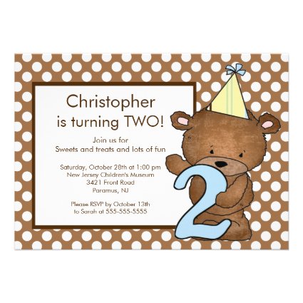 Sweet Bear Number TWO 2ND Birthday Invitation