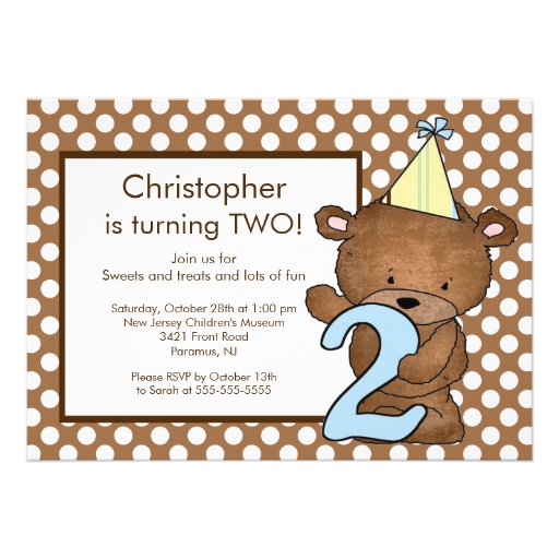 Sweet Bear Number TWO 2ND Birthday Invitation