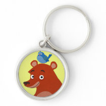 Sweet Bear with a Bird on his Head - Yellow Keychains