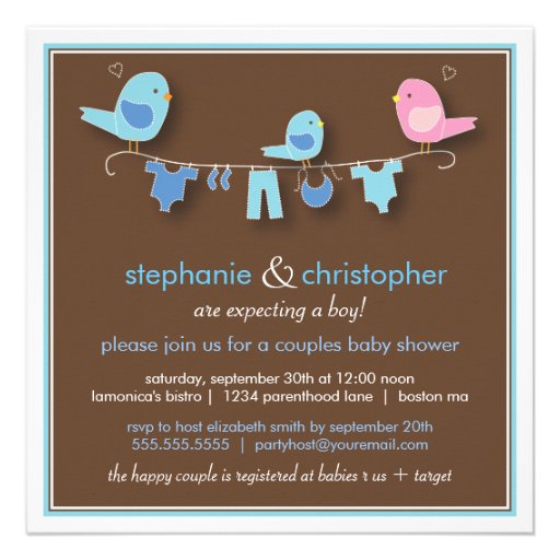 Sweet Bird Boy Couple Baby Shower Invitation