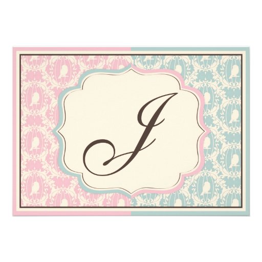 Sweet Birdcage Damask Print Gender Reveal Personalized Invitations (front side)