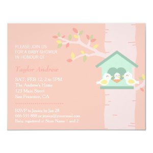 Sweet Birdhouse Nest Bird Spring Pink Baby Shower Invitation