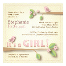 Sweet Birdie It's a Girl Baby Shower Invitation