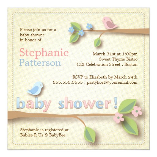 Sweet Birdie Pink & Blue Baby Shower Invitation