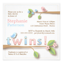 Sweet Birdie Twin Boy Girl Baby Shower Invitation