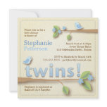 Sweet Birdie Twin Boys Blue Baby Shower Invitation