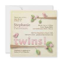 Sweet Birdie Twin Girls Baby Shower Invitation