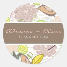 Sweet Birds Floral Wedding Favor Label Sticker