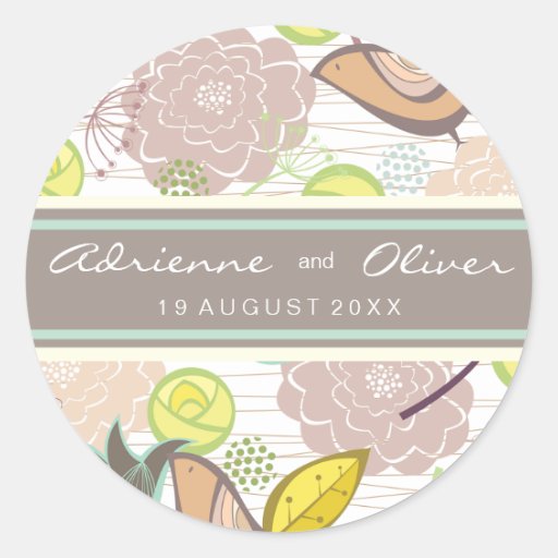 Sweet Birds Floral Wedding Favor Label Sticker