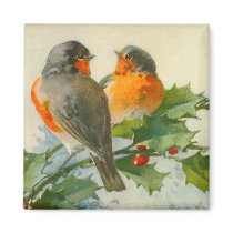 Sweet Birds Vintage Postcard Print Magnet