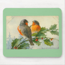 Sweet Birds Vintage Postcard Print Mousepad