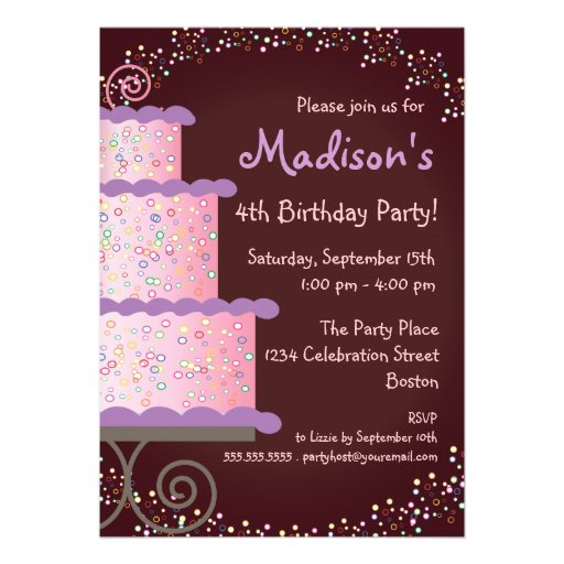 Sweet Birthday Cake Birthday Party Invitation