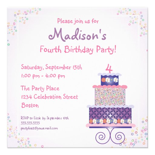 Sweet Birthday Cake Birthday Party Invitation