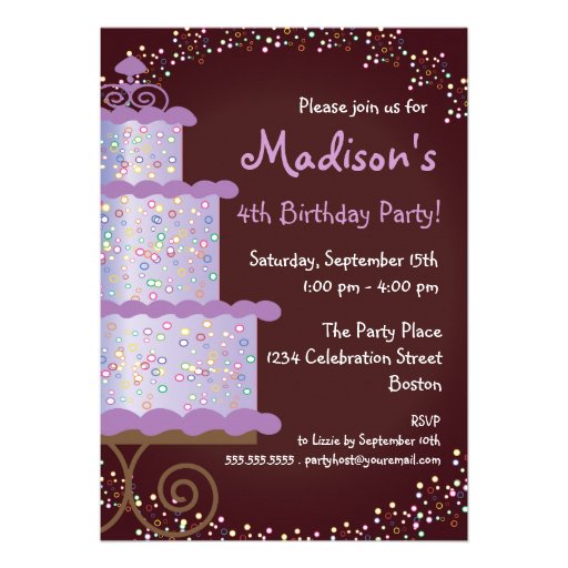 Sweet Birthday Cake Birthday Party Invitation