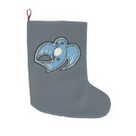 Sweet Blue And White Bird Ink Drawing Design Large Christmas Stocking