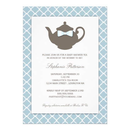 Sweet Blue | Brown Teapot Baby Shower Tea Party Personalized Invitations