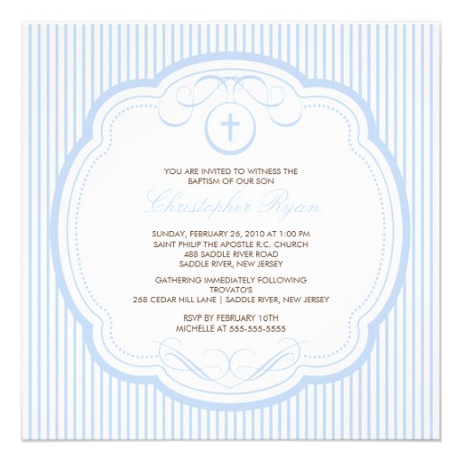 Sweet Blue Cross Baby Boy Baptism Inviation Invitation