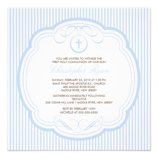 Sweet Blue Cross Boy Communion Invitation
