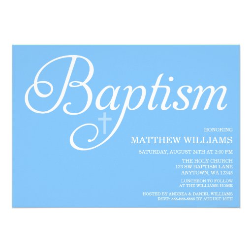 Sweet Blue Script Baptism Personalized Invites