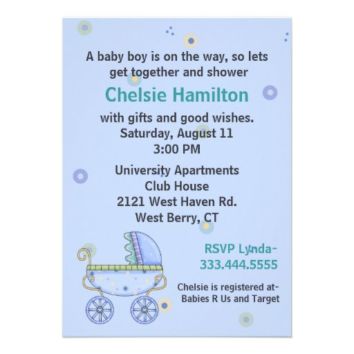 Sweet Blue Stroller Baby Boy Shower Invitation