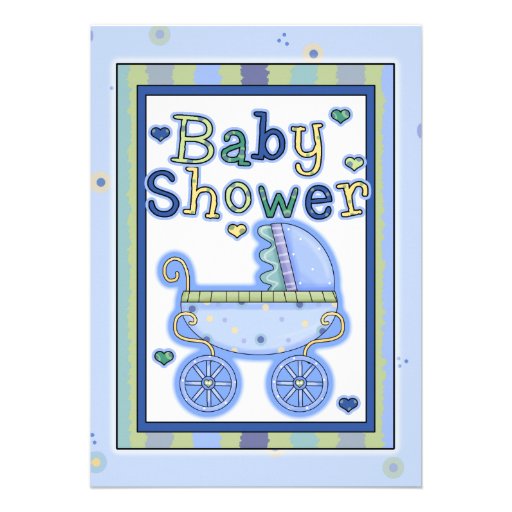 Sweet Blue Stroller Baby Boy Shower Invitation